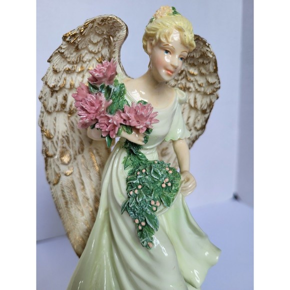 Vintage Dillards Christmas Angel Flowers Hand Painted 'The First Noel' Figurine - Picture 2 of 12